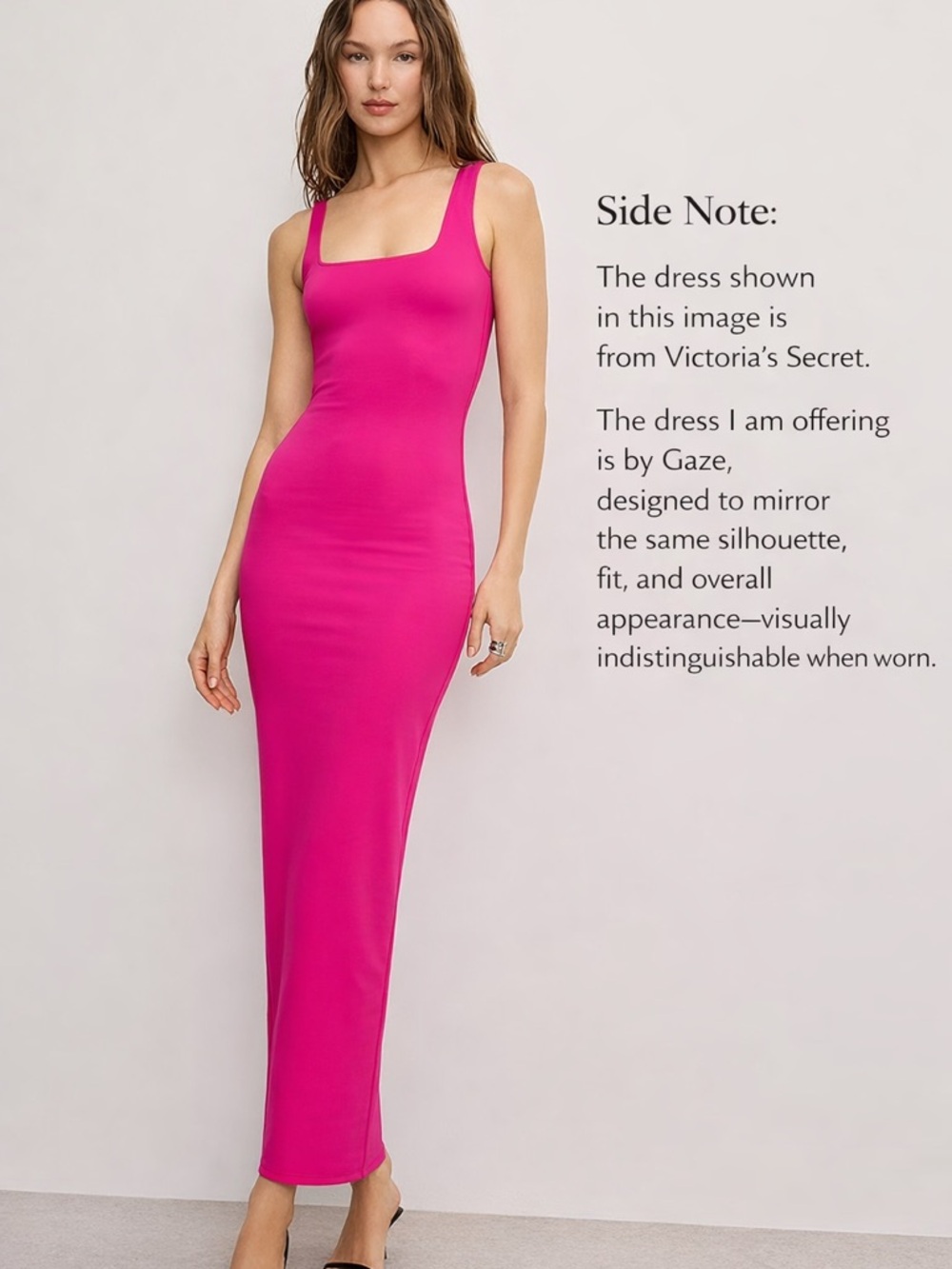 Gaze Hot Pink Square-Neck maxi/midi Bodycon Dress